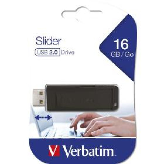 16GB USB Flash 2.0 SLIDER Black VERBATIM